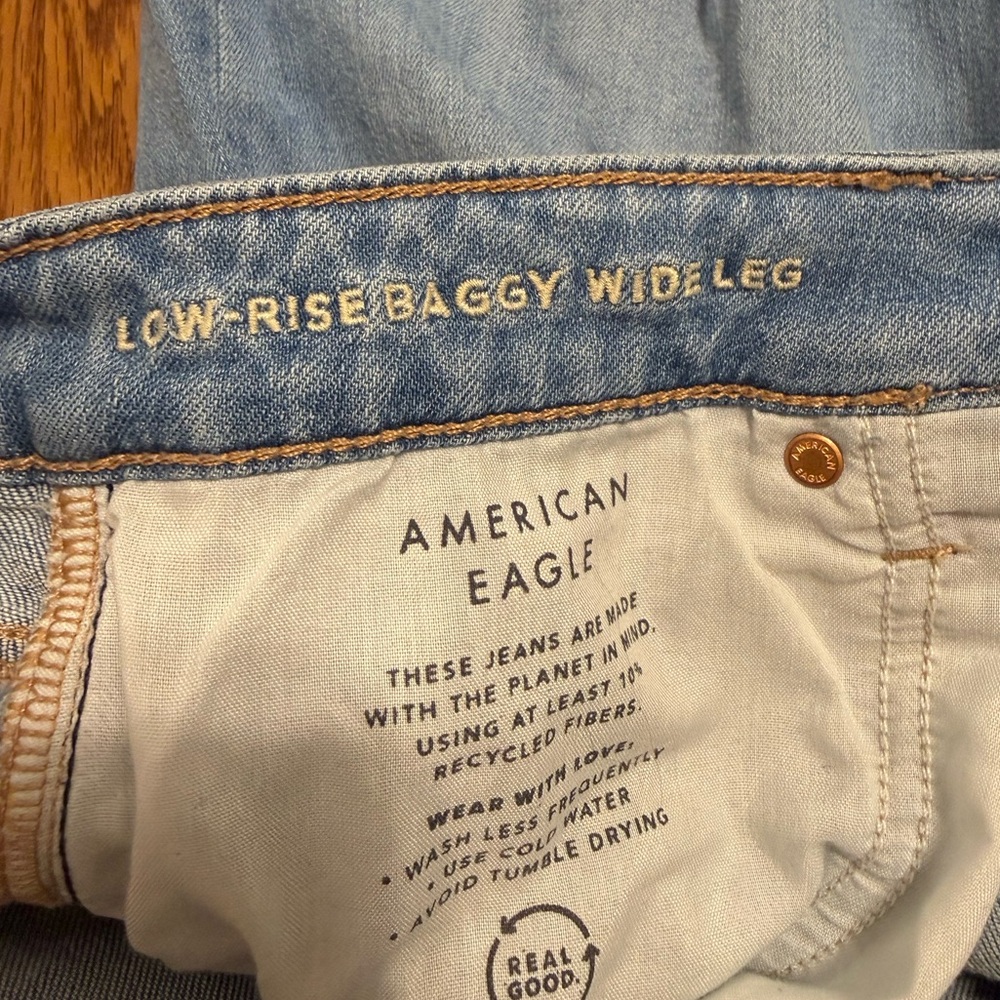 American Eagle dreamy drape stretch ripped low-rise baggy wide leg jean - Picture 5 of 6